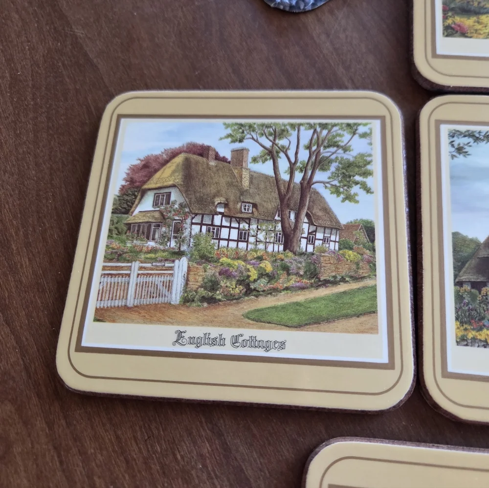 Vtg Pimpernel Cork-backed Coasters (6) English Cottages New Old Stock